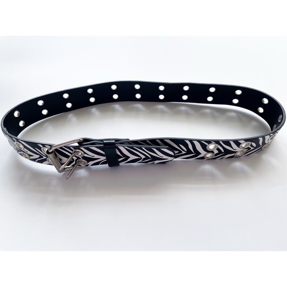 Y2K Faux Leather Zebra Print Double Hole Belt